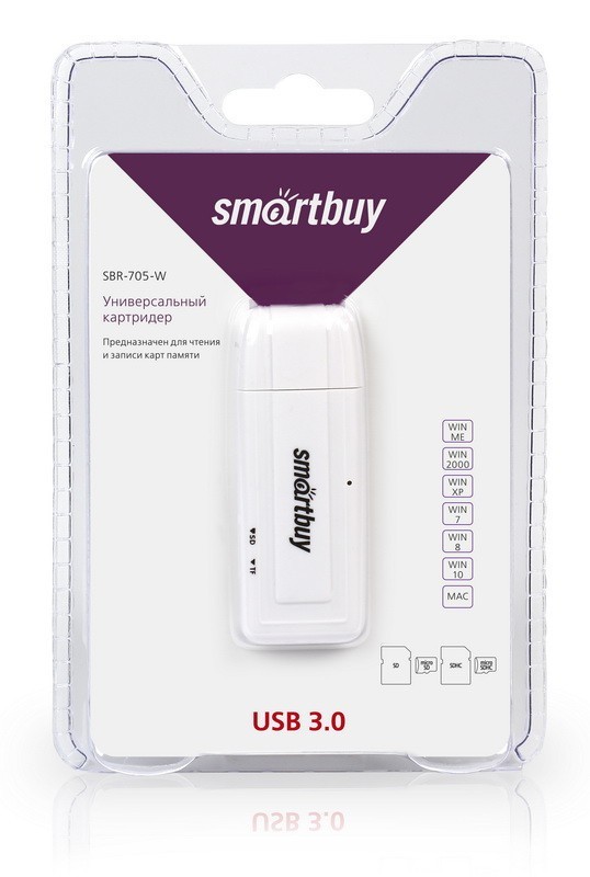 Картридер USB3.0 MicroSD/SD/TF Smartbuy 705 (SBR-705-W) белый