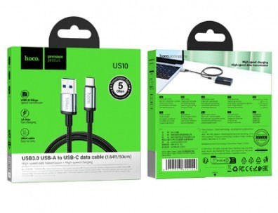 Usb Кабель-зарядка Type-C Hoco US10 3A/5Gbps 0.5м черный Usb Кабель-зарядка Type-C Hoco US10 3A/5Gbps 0.5м черный