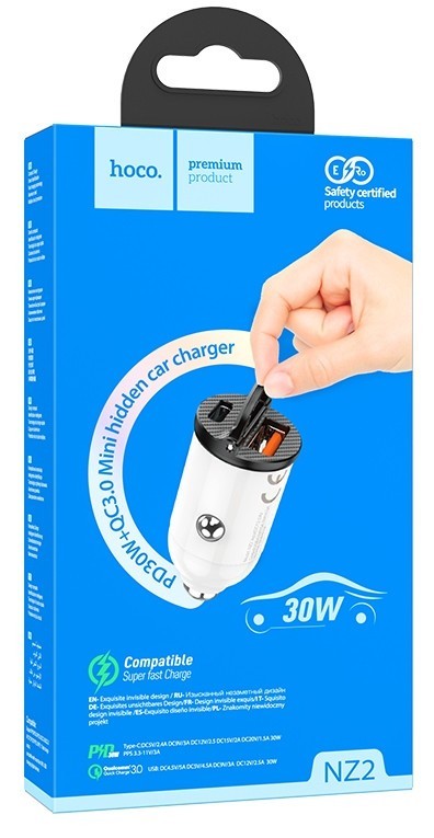 Автомобильное заряд. устр. Hoco NZ2 1USB+Type-C 3А 30W белое
