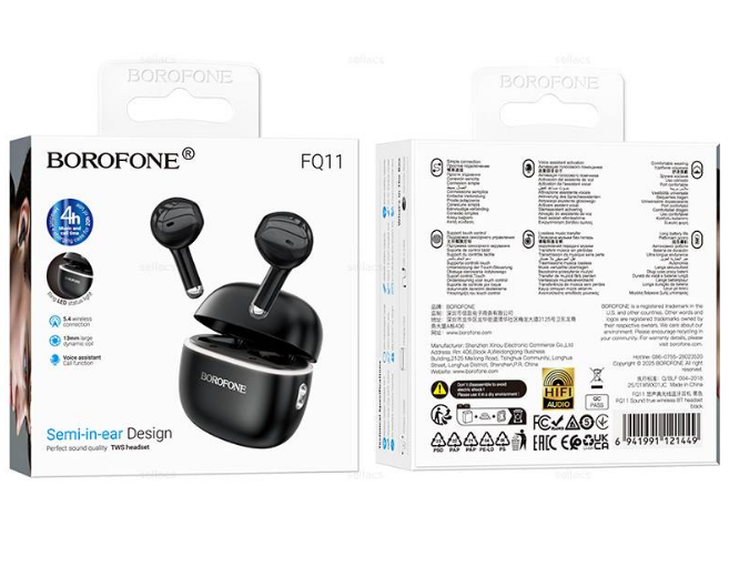 Беспроводные наушники TWS Borofone FQ11 BT5.4/30mAh (300mAh)/4ч черные