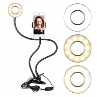 Светодиодная кольцевая лампа для селфи Professional Live 9см 4 держателя Stream подставка черная