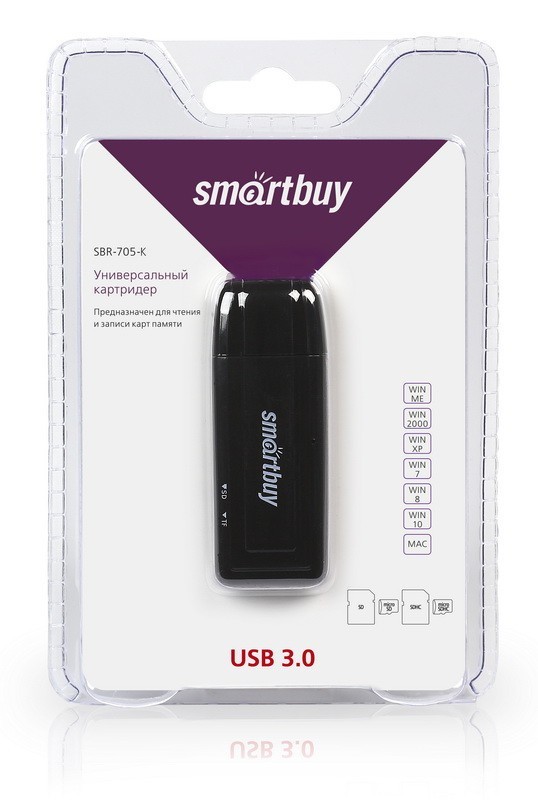 Картридер Smartbuy 705, USB 3.0 - SD/microSD (SBR-705-K) черный