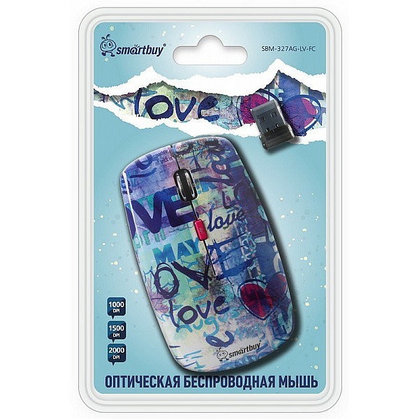 Мышь беспроводная Smartbuy 327AG Love USB/DPI 1000-1500-2000/4 кнопки/2AAA (SBM-327AG-LV-FC)
