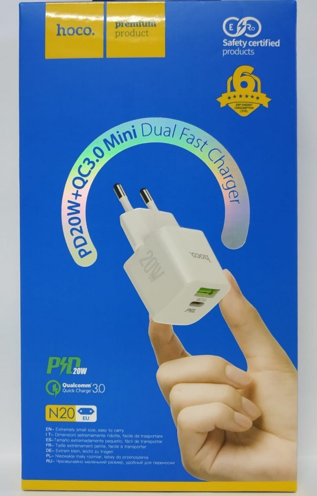 Сетевое зар. устр. Hoco N20 1USB 1C PD20W+QC3.0 белое