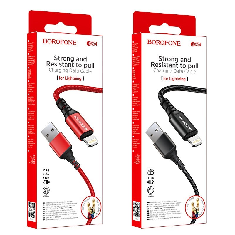 Usb Кабель-зарядка Lightning Borofone BX54 Ultra Bright silicone 2.4A 1м силиконовый красный