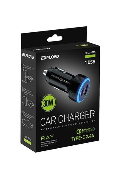 Автомобильное заряд. устр. Exployd EX-Z-1215 1USB 1Type-C QC3.0 30W чёрное
