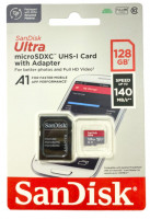 micro SDXC карта памяти SanDisk Ultra 128GB A1 UHS-1 140MB/s c ад. (SDSQUAB-128G-GN6MA)