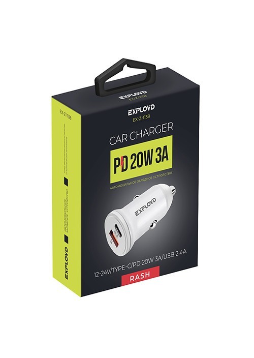Автомобильное заряд. устр. Exployd EX-Z-1138 1USB/1C QC3.0 20W белое