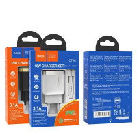 Сетевое зар. устр. Hoco C79A с шнуром Type-C на Lightning 1USB/1С PD3.0/QC3.0 3A 18W черное