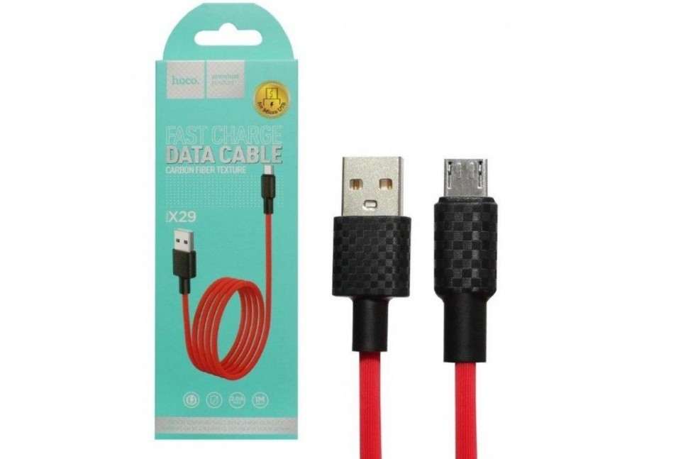 Usb Кабель-зарядка Micro Hoco X29 Superior style 2.4A 1м в оплётке PVC красный
