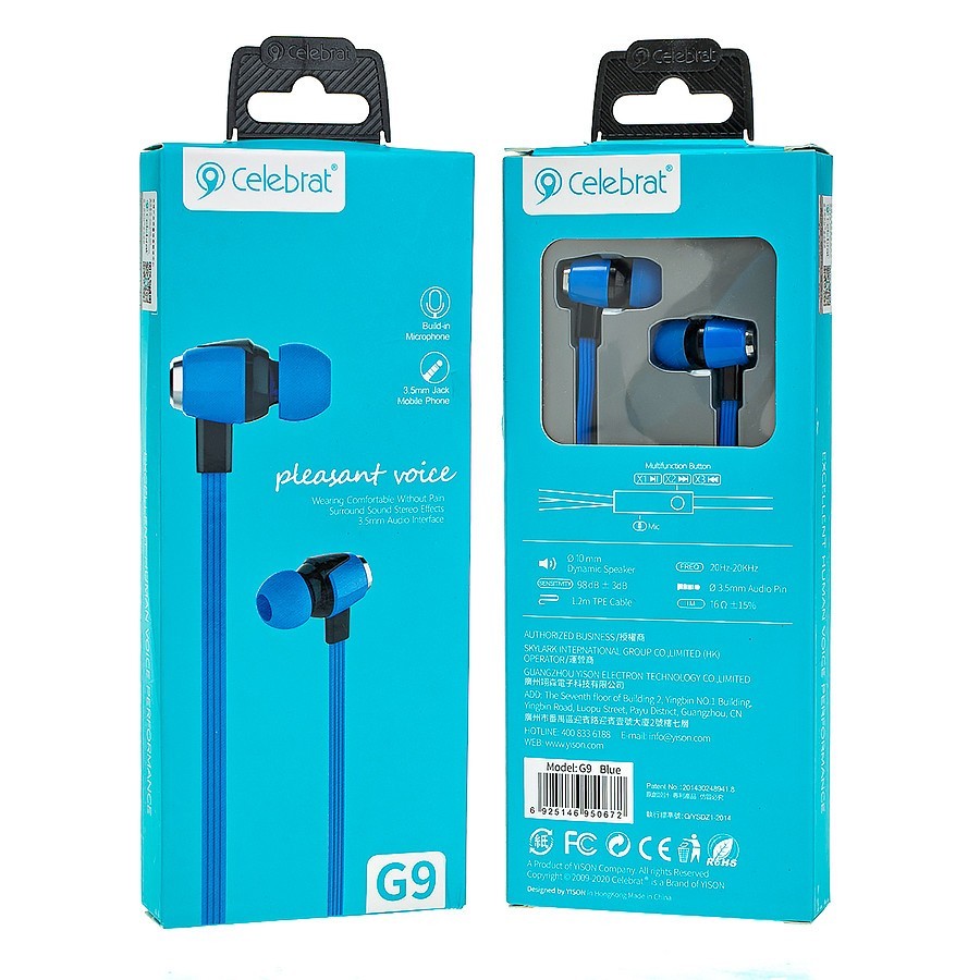 Наушники с микрофоном Celebrat G9 1.2м синие