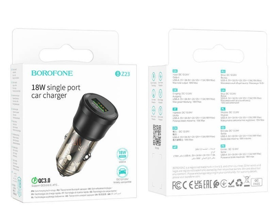 Автомобильное заряд. устр. Borofone BZ23 1USB 18W черное