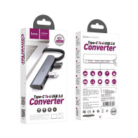OTG TYPE-C на 4USB 3.0 Hoco HB12 серый