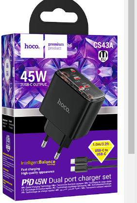 Сетевое зар. устр. Hoco CS43A 2C 45W черное Сетевое зар. устр. Hoco CS43A 2C 45W черное