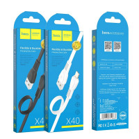 Usb Кабель-зарядка Lightning Hoco X40 Noah 2.4A 1м плоский силиконовый чёрный