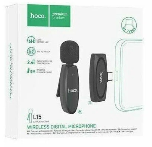 Беспроводной микрофон Hoco L15 петличка/Type-C черный