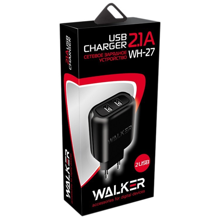 Сетевое зар. устр. Walker WH-27 2USB 2.1A черное