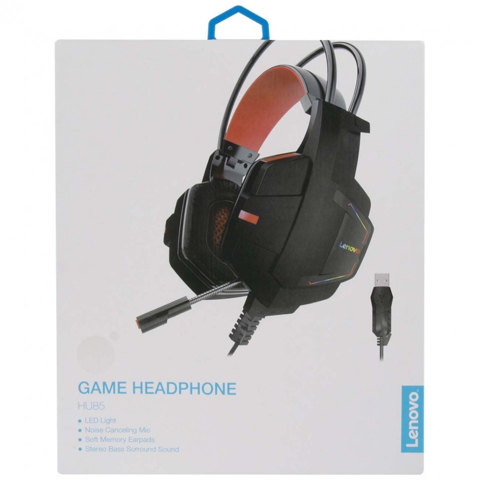 Стереонаушники полноразмерные Lenovo HU85 USB с микрофоном 2.1м черные
