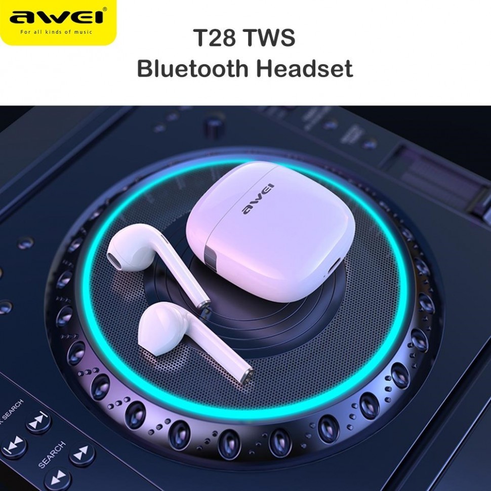 Беспроводные наушники TWS Awei T28 TWS IPX4 V5.0 сенсорные белый