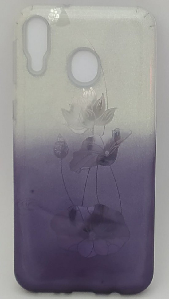 Накладка для Samsung Galaxy M20 силикон с блестками цветы в ассортименте