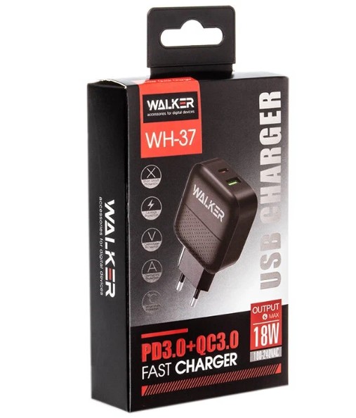 Сетевое зар. устр. Walker WH-37 1USB/1C 20W черное