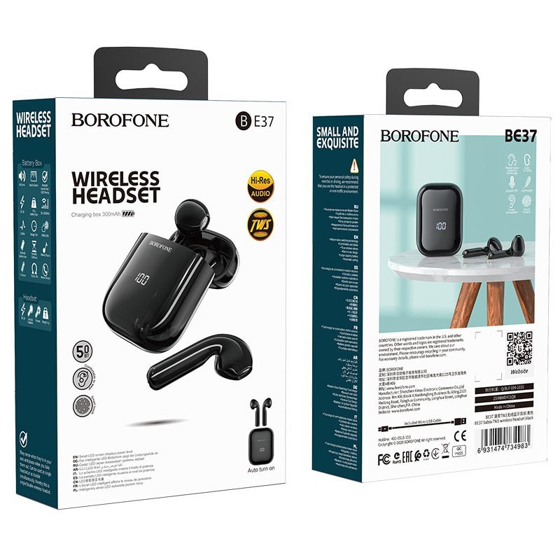 Беспроводные наушники TWS Borofone BE37 BT5.0/30mAh/3ч черные
