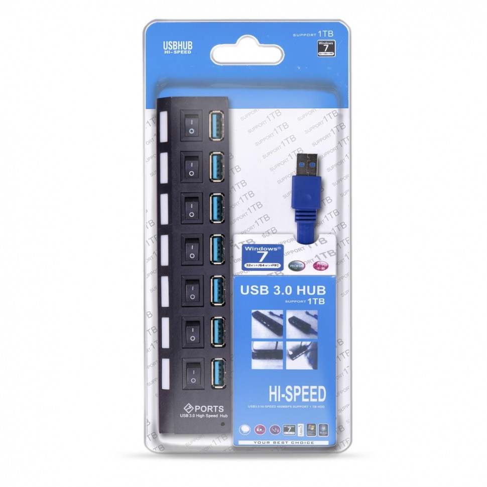 USB 3.0 хаб с выключателями, 7 портов, СуперЭконом, SBHA-7307-B, черный