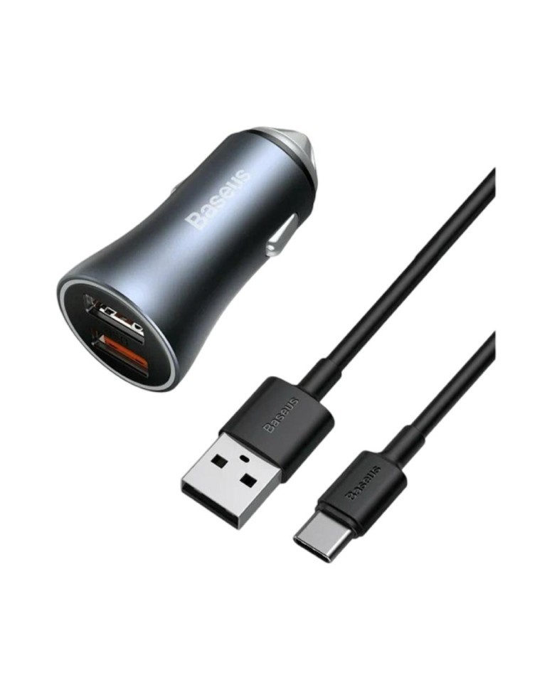 Автомобильное заряд. устр. Baseus Golden Contactor 2USB 3A с каб. Type-C (TZCCJD-A0G) синее