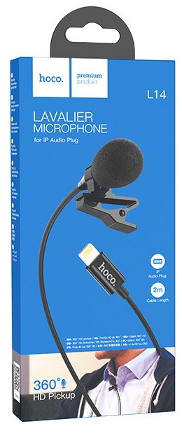 Микрофон Hoco L14 петличка/2м/Lightning черный