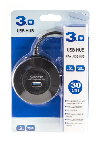 USB 3.0 хаб с выключателями, 4 порта, СуперЭконом круглый, черный, SBHA-7314-B/100