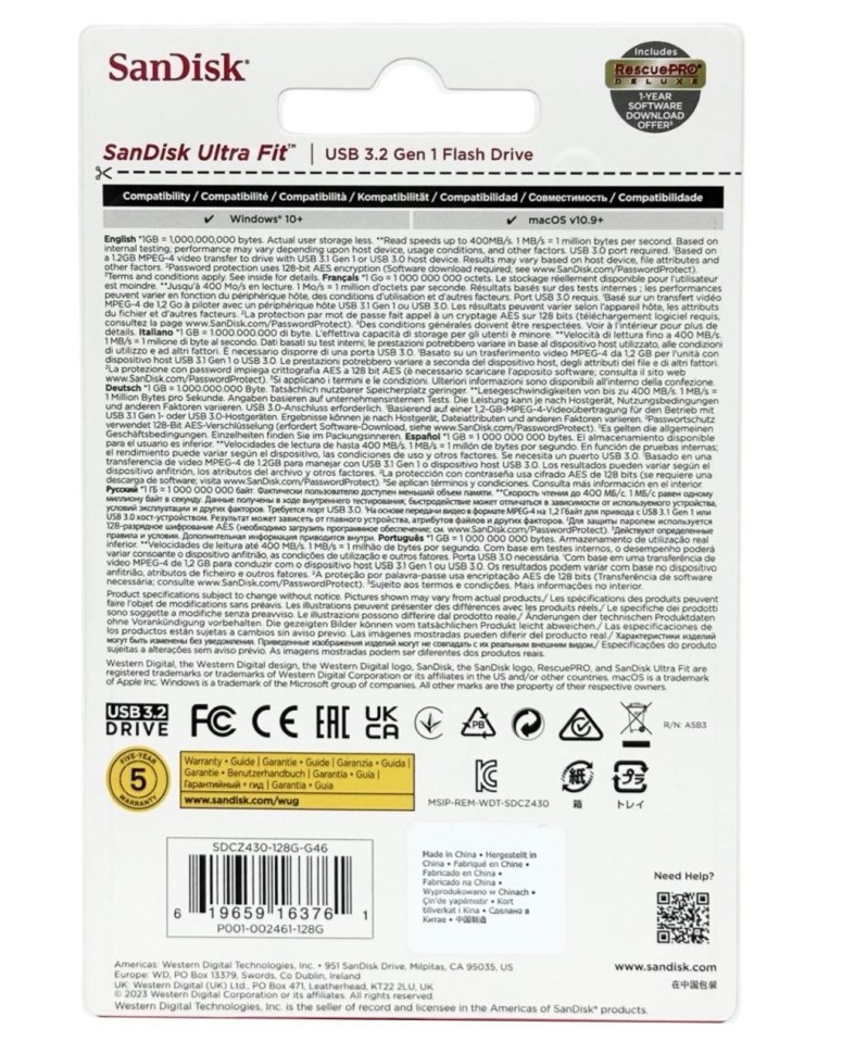 3.0 USB флеш накопитель SanDisk CZ430 Ultra Fit 128GB Ultra (SDCZ430-128G-G46) черный