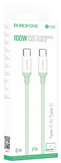 Usb Кабель-зарядка Type-C на Type-C Borofone BX68 5A 100W 2м зеленый