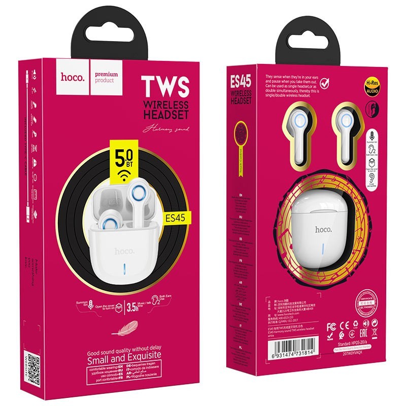 Беспроводные наушники TWS Hoco ES45 BT5.0/30mAh/3ч белые