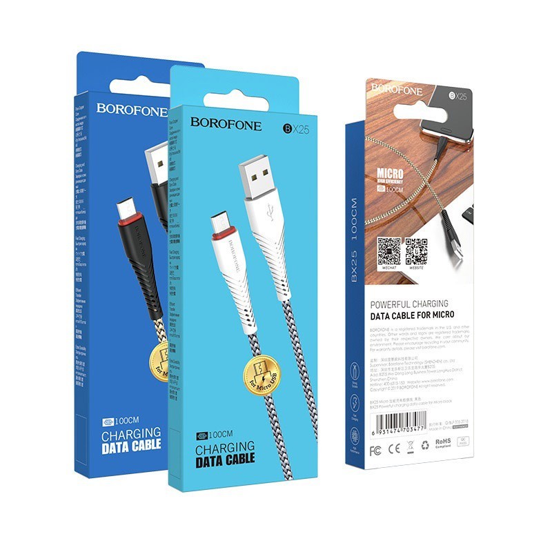Usb Кабель-зарядка Micro Borofone BX25 Powerful 2.4A 1м серебристо-белый
