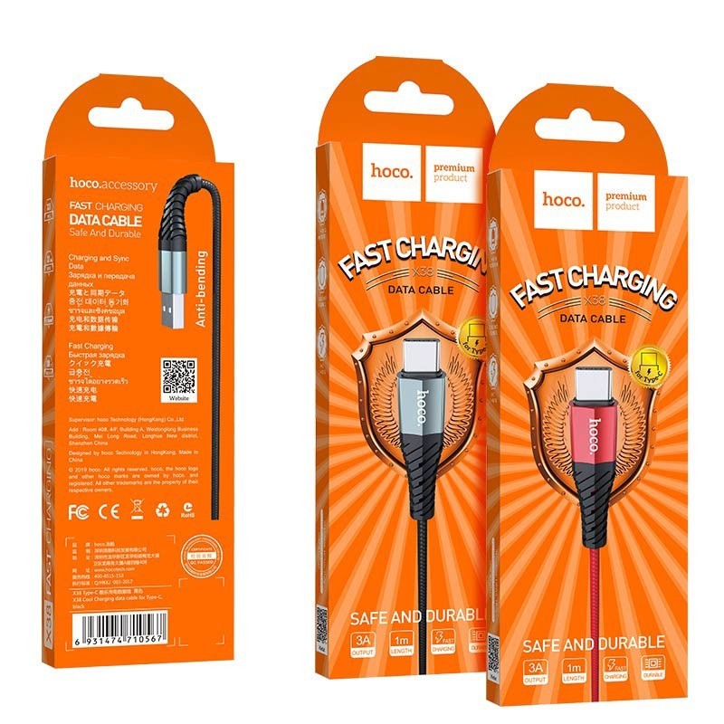 Usb Кабель-зарядка Type-C Hoco X38 Cool 3A 1м в тканевой оплётке чёрный