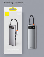 USB-C хаб Baseus Metal Gleam 9в1 3USB/HDMI/USB-C/MicroSD/TF/RJ45/VGA (CAHUB-CU0G) серый