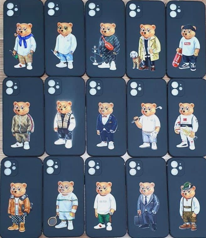 Накладка для i-Phone 11 Pro Max силикон чёрный с изображением медведя