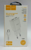 Сетевое зар. устр. Hoco C88A 2USB 2.4A с шнуром Type-C белое