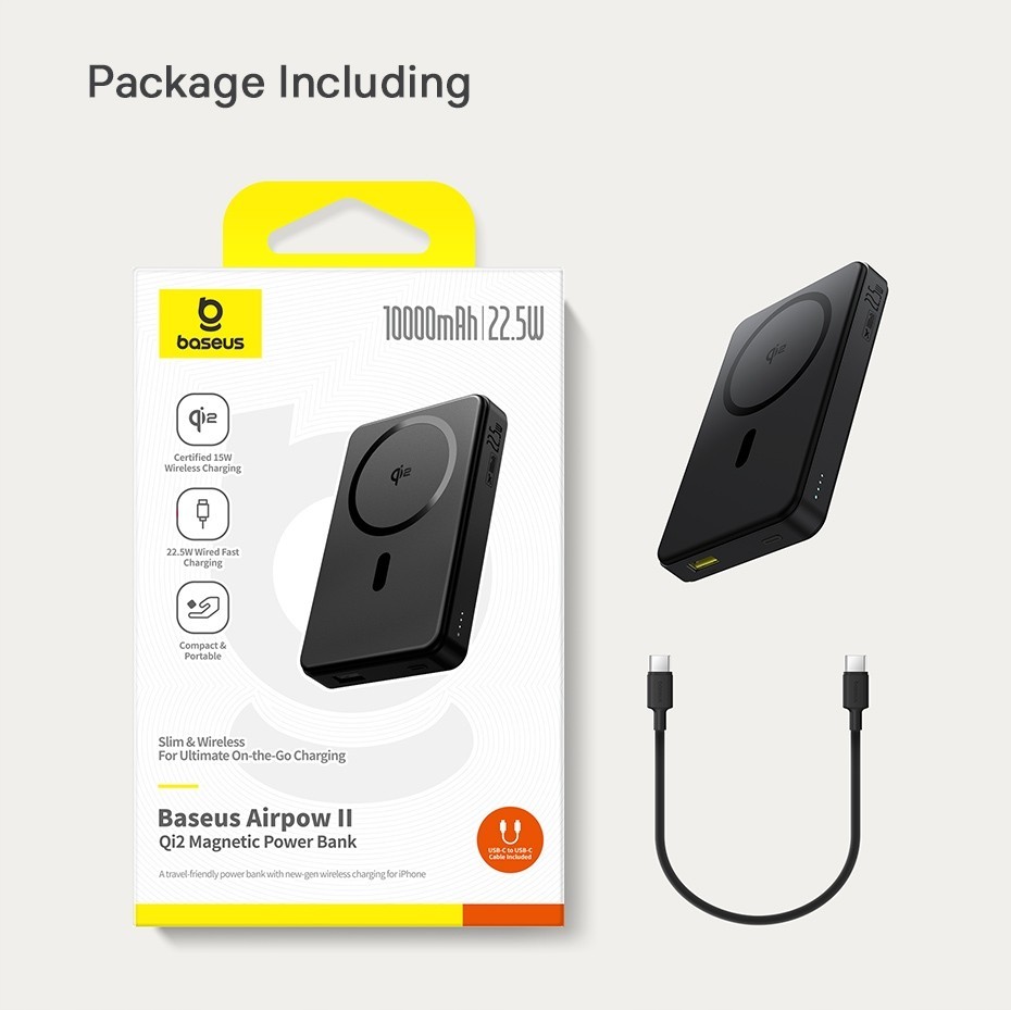 Powerbank с беспроводной зарядкой Baseus Airpow II Qi2 10000mAh 22.5W P10080000123-00 черный