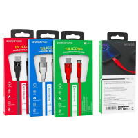 Usb Кабель-зарядка Micro Borofone BU18 Crown silicone 2.4A 1.2м плоский силиконовый белый