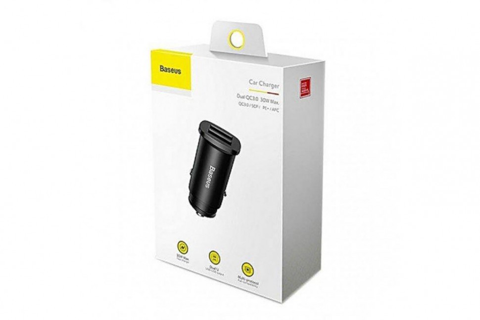 Автомобильное заряд. устр. Baseus Square Metal 2USB 30W CCALL-DS01 черное