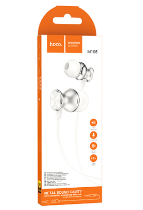 Наушники с микрофоном Hoco M106 1.2м белые