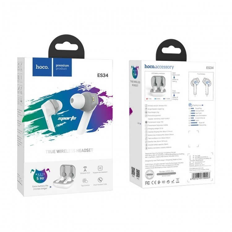 Беспроводные наушники TWS Hoco ES34 BT5.0/55mAh/5ч белые