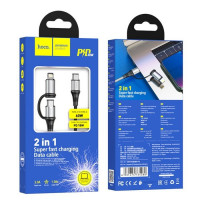 Usb Кабель-зарядка Type-C на Type-C+ Lightning Hoco X50 3.0A  60W 1M серебристый
