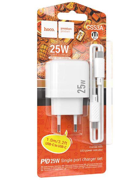 Сетевое зар. устр. Hoco CS53A с шнуром Type-C на Type-C 1C 25W белое