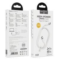 Usb Кабель-зарядка Type-C на Type-C Hoco X51 5A 100W 2м силиконовый белый
