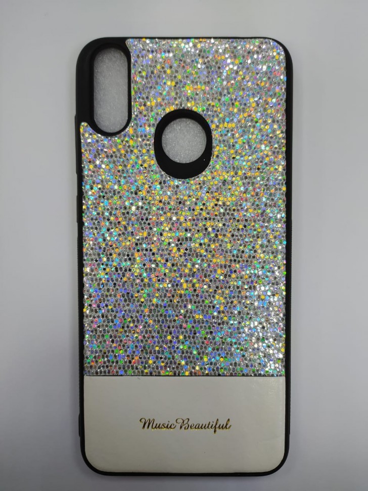 Накладка для Huawei Honor 8C силикон кожзам с блестками