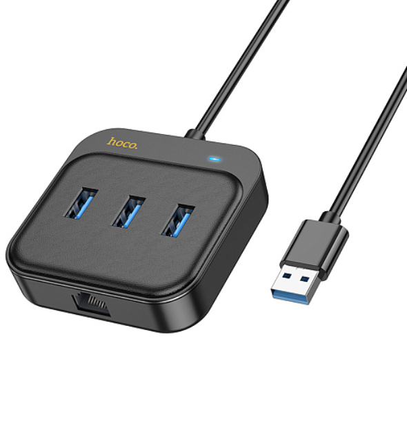 USB-хаб Hoco HB35 3xUSB3.0/RJ45 1.2м черный