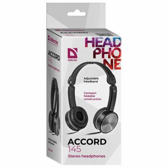 Стереонаушники Полноразмерные Defender Accord 145 1.2м плоский черный