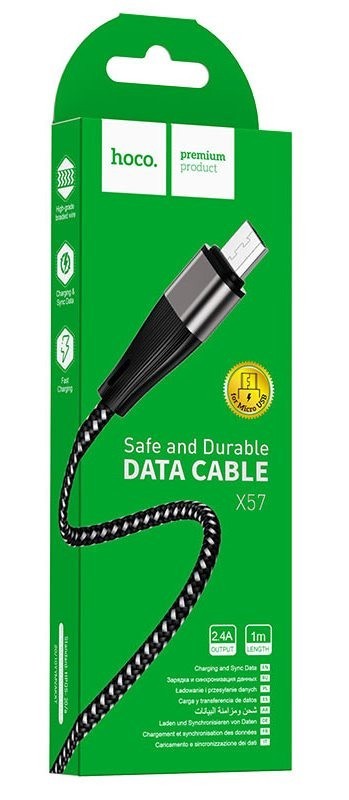 Usb Кабель-зарядка Micro Hoco X57 Blessing 2.4A 1м в нейлоновой оплетке черный